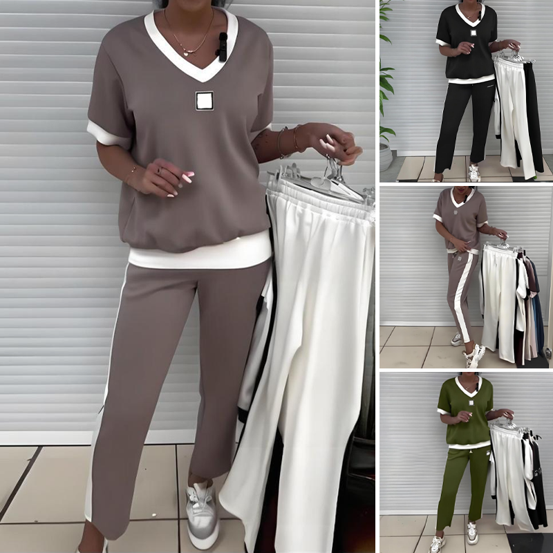 Zweiteiliges Kleid mit V-Ausschnitt und Hose für Frauen