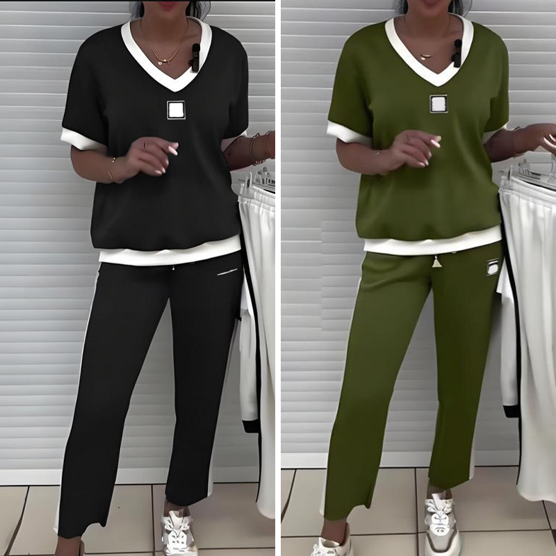 Zweiteiliges Kleid mit V-Ausschnitt und Hose für Frauen