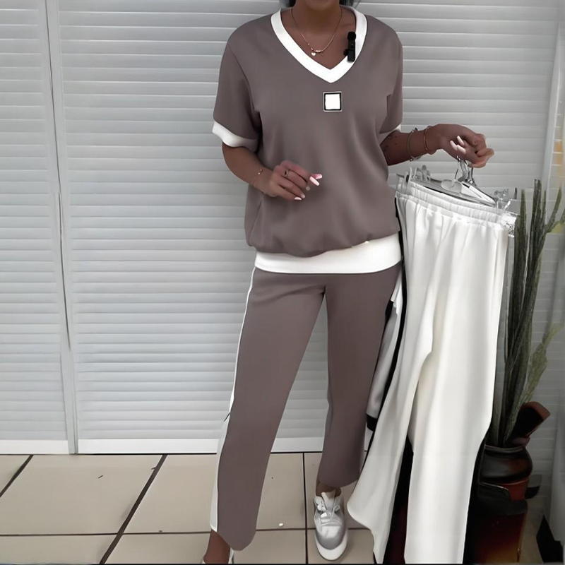Zweiteiliges Kleid mit V-Ausschnitt und Hose für Frauen