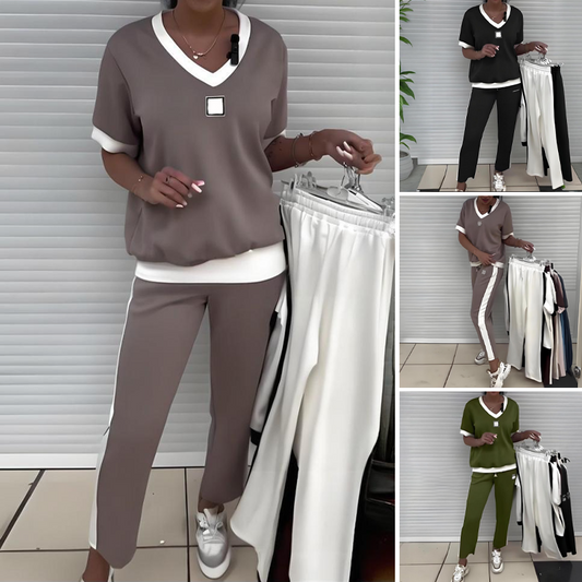 Zweiteiliges Kleid mit V-Ausschnitt und Hose für Frauen