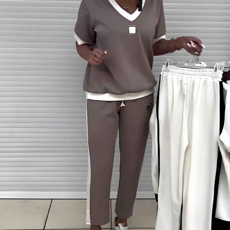 Zweiteiliges Kleid mit V-Ausschnitt und Hose für Frauen