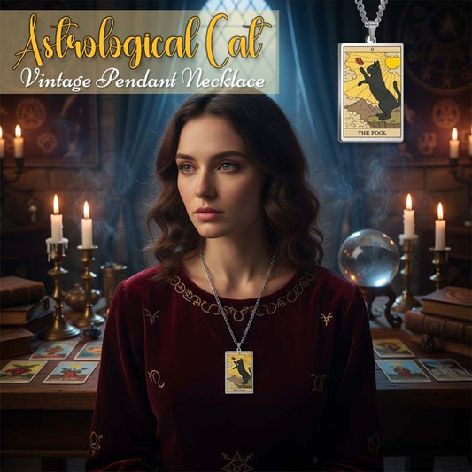 Astrologisk katt vintage anheng halskjede