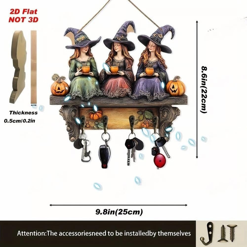 🎃Halloween Hexe hölzerne Wanddekoration Schlüsselhalter