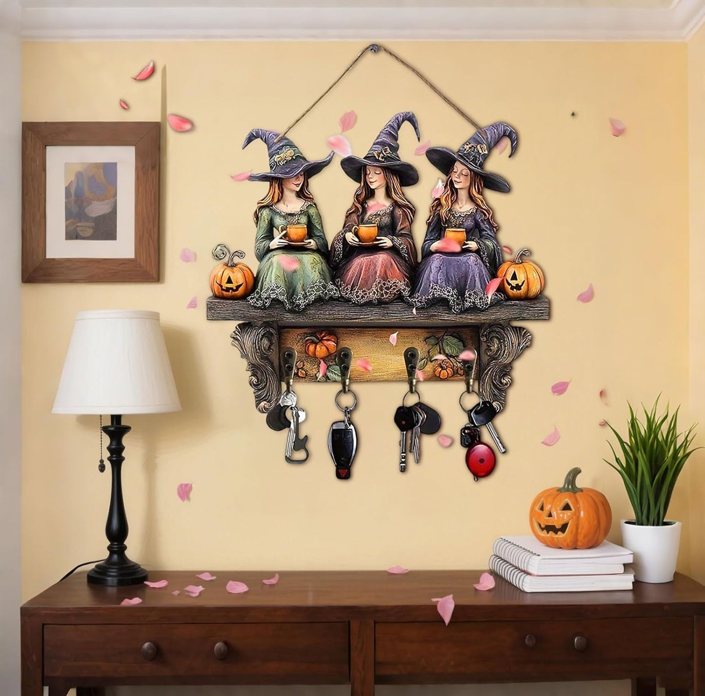 🎃Halloween Hexe hölzerne Wanddekoration Schlüsselhalter