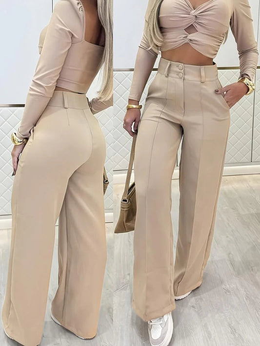 💃LAST DAY 50% OFF!!✨Elegant set consisting of a crop top and wide-leg pants for women