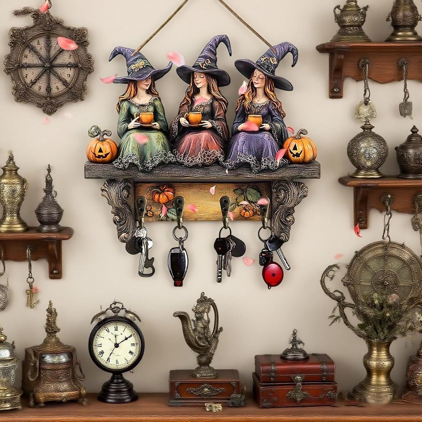 🎃Halloween Hexe hölzerne Wanddekoration Schlüsselhalter