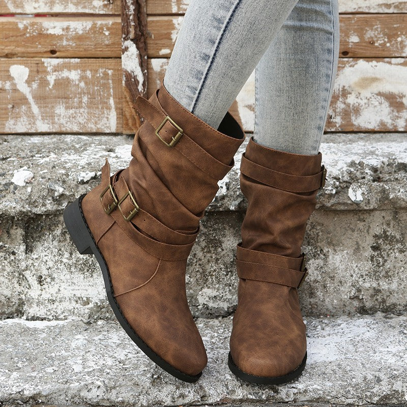 ✨Herbst-Neuheiten: Damen Stiefeletten mit niedrigem Absatz und Schnalle