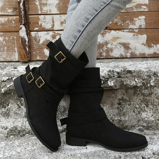 ✨Herbst-Neuheiten: Damen Stiefeletten mit niedrigem Absatz und Schnalle
