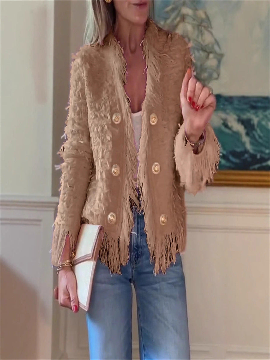 Kurze Jacke mit Metallknopfquaste