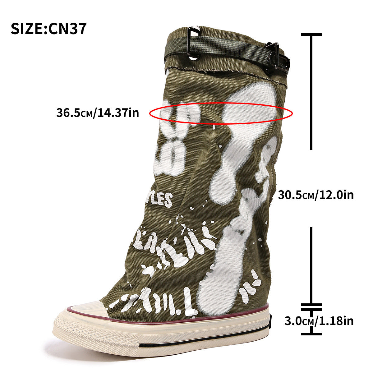Flache Retro-Stiefel aus Canvas mit mittlerem Schaft für Damen