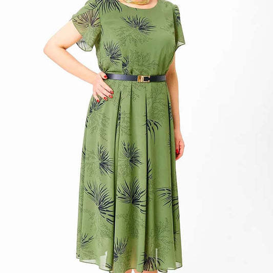 Ladies' A-line midi dress with belt