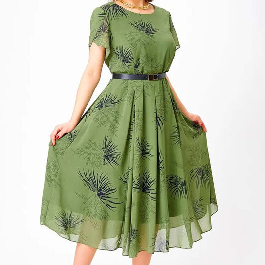 Ladies' A-line midi dress with belt