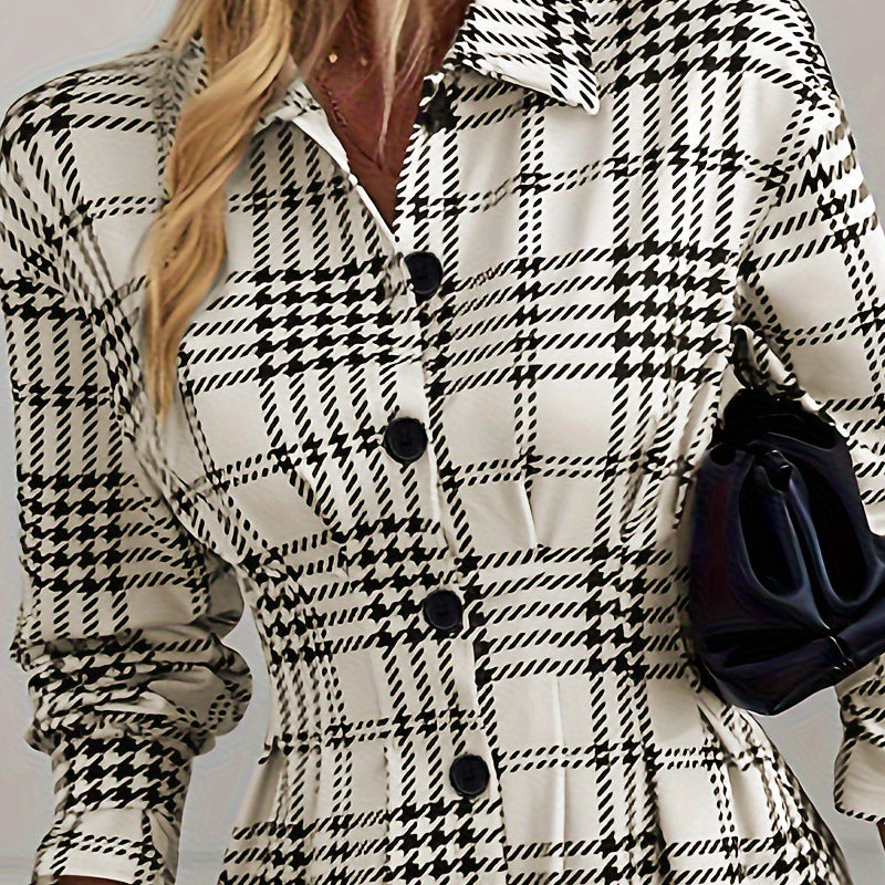 🔥Black Friday Mega Deal – 50% Off!🔥Elegant Check A-Line Shirt Dress for Women