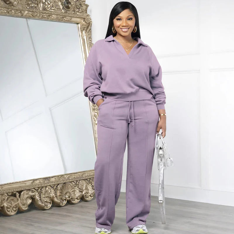 Happy New Year! 50% off everything! 🎊⏰ Women's Sweatshirt Set V-neck Long Sleeve Tracksuit Cotton Casual Loungewear Home Office