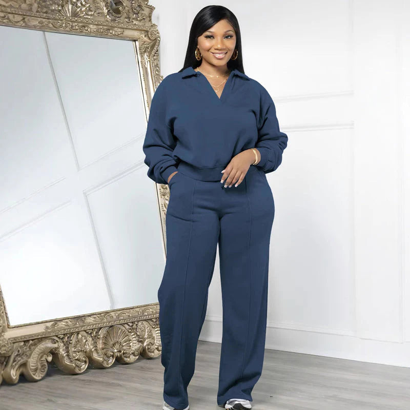 Happy New Year! 50% off everything! 🎊⏰ Women's Sweatshirt Set V-neck Long Sleeve Tracksuit Cotton Casual Loungewear Home Office